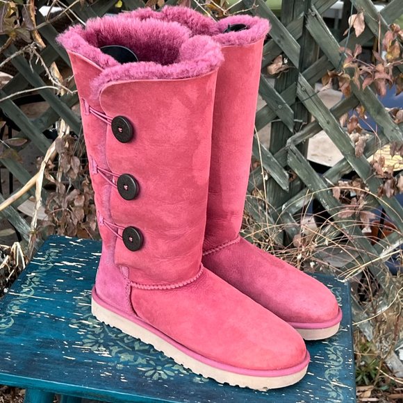 UGG Bailey Button Shearling Below Knee Fuschia Boots, 10, Button up sides, NWOB - Picture 9 of 13